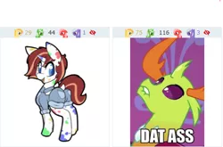 Size: 490x323 | Tagged: artist:billysan727, changedling, changeling, dat butt, derpibooru, derpibooru import, juxtaposition, juxtaposition win, king thorax, meme, meta, oc, oc:speckled smock, paint on fur, suggestive, thorax