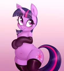 Size: 905x1009 | Tagged: safe, artist:toroitimu, derpibooru import, edit, twilight sparkle, semi-anthro, unicorn, chest fluff, chubby, clothes, evening gloves, female, gloves, gradient background, heart eyes, human shoulders, image, latex, latex gloves, latex stockings, long gloves, mare, png, socks, solo, stockings, thigh highs, unicorn twilight, wingding eyes, wingless, wingless edit