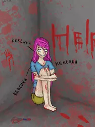 Size: 3000x4000 | Tagged: grimdark, artist:marie-tea-chan, derpibooru import, pinkie pie, equestria girls, barefoot, blade, blood, clothes, cyrillic, dark, feet, hair, insanity, pinkamena diane pie, russian