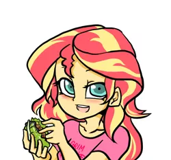 Size: 888x826 | Tagged: source needed, safe, artist:grimquake, derpibooru import, sunset shimmer, human, equestria girls, blushing, bust, cute, female, looking at you, moe, shimmerbetes, simple background, smiling, solo