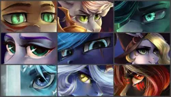 Size: 1024x582 | Tagged: artist:zefirayn, collage, derpibooru import, digital art, eye, eyes, eye scar, female, group, male, mare, mercy, oc, overwatch, safe, scar, stallion, trixie