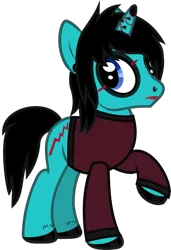 Size: 848x1238 | Tagged: safe, artist:lightningbolt, derpibooru import, ponified, pony, unicorn, .svg available, as it is, clothes, dyed mane, ear piercing, emo, eyeliner, eyeshadow, frown, gauges, hair over one eye, hoof polish, horn piercing, lipstick, looking back, makeup, male, nose piercing, painted horn, patty walters, piercing, raised hoof, shirt, simple background, solo, stallion, svg, tattoo, transparent background, vector