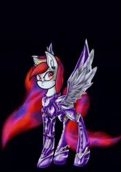 Size: 2079x2953 | Tagged: alicorn, alicorn oc, armor, artificial wings, artist:acespade777, augmented, colored, derpibooru import, digital art, fallout equestria, fallout equestria: project horizons, fanfic art, female, level 5 (iconium) (project horizons), mare, mechanical wing, oc, oc:blackjack, safe, solo, unofficial characters only, wings