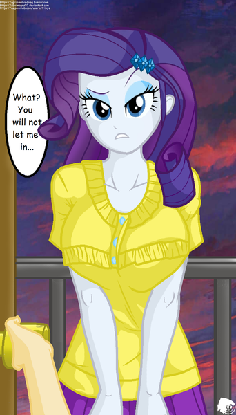 Size: 1281x2250 | Tagged: suggestive, artist:aboimages03, derpibooru import, rarity, equestria girls, adorasexy, bedroom eyes, breasts, busty rarity, cute, dialogue, doorway, female, greeting, lidded eyes, looking at you, question, raised eyebrow, sexy, solo, solo female, speech bubble, yellow shirt