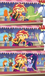 Size: 1280x2160 | Tagged: safe, derpibooru import, edit, edited screencap, screencap, flam, golden hazel, sandalwood, sci-twi, sunset shimmer, twilight sparkle, parakeet, comic:the amazonian effect, comic:the amazonian effect ii, equestria girls, equestria girls series, rollercoaster of friendship, angry, comic, discovery family logo, geode of empathy, geode of telekinesis, it's not about the parakeet, red eyes, screencap comic