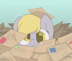 Size: 3500x3000 | Tagged: safe, artist:glitterstar2000, derpibooru import, derpy hooves, pony, blue background, bust, cute, derpabetes, envelope, female, heart eyes, letter, looking at you, mail, mare, portrait, simple background, solo, wingding eyes