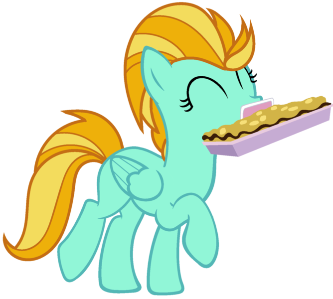 Size: 943x847 | Tagged: artist needed, source needed, useless source url, safe, derpibooru import, lightning dust, pegasus, pony, cake, cute, dustabetes, eyes closed, female, food, mare, mouth hold, pun, simple background, solo, transparent background