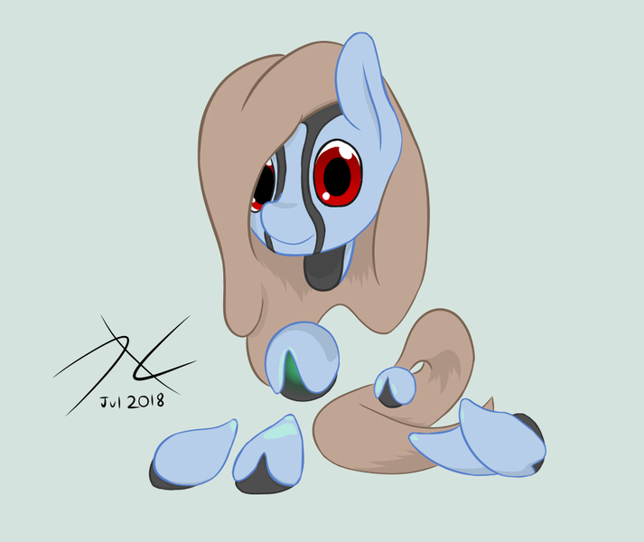 Size: 975x821 | Tagged: safe, artist:parallel black, derpibooru import, oc, oc:cuddlhu, pony, robot, robot pony, badumsquish approved, colored, colored sketch, digital art, limbless, looking at you, modular, roboticization, simple background, solo, species swap