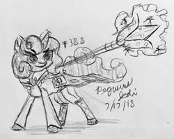 Size: 2854x2295 | Tagged: safe, artist:floofyfoxcomics, derpibooru import, oc, oc:autumn science, pony, unicorn, female, high res, mage, magic, mare, monochrome, rpg, solo, staff, traditional art