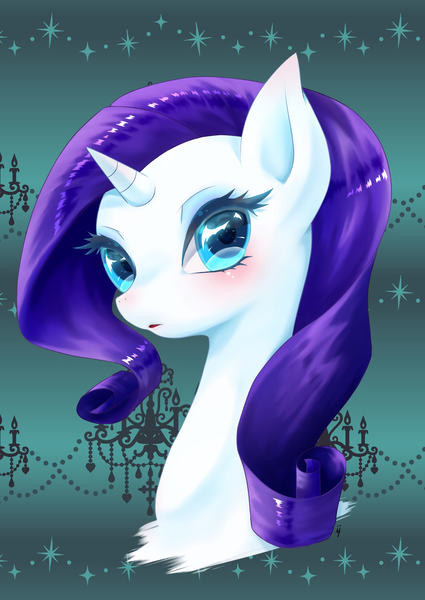 Size: 2150x3036 | Tagged: safe, artist:ij, derpibooru import, rarity, pony, unicorn, blushing, bust, female, looking at you, mare, portrait, solo