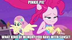 Size: 888x499 | Tagged: safe, derpibooru import, edit, edited screencap, screencap, fluttershy, pinkie pie, equestria girls, equestria girls series, forgotten friendship, clothes, discovery family logo, gloves, implied sunsetpie, ponied up, wings