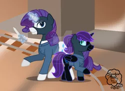 Size: 1024x751 | Tagged: safe, artist:spokenmind93, derpibooru import, rarity, oc, oc:nyx, alicorn, unicorn, alicorn oc, commission, crossover, disguise, knife, ponytail, pose, rarispy, signature, spy, team fortress 2, vector, watermark