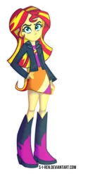 Size: 500x1000 | Tagged: safe, artist:s-i-ren, derpibooru import, sunset shimmer, equestria girls, boots, clothes, female, high heel boots, jacket, leather jacket, shoes, simple background, skirt, solo, transparent background