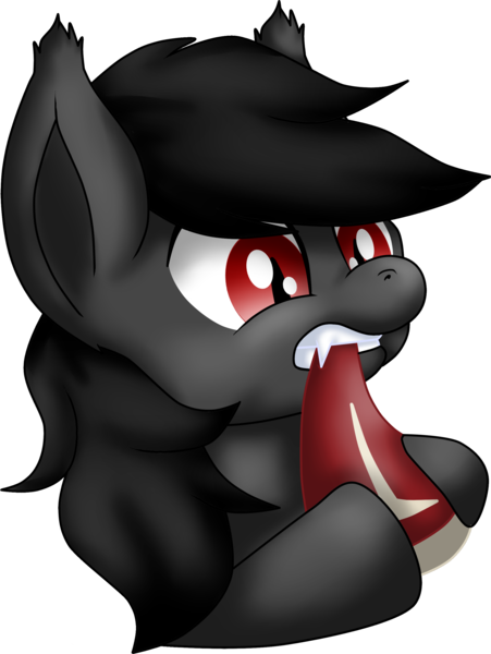 Size: 2123x2824 | Tagged: safe, artist:dratze, derpibooru import, oc, oc:qetesh, unofficial characters only, bat pony, pony, bat pony oc, digital art, eating, fangs, female, food, high res, mare, meat, simple background, steak, transparent background