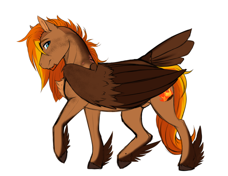 Size: 3300x2550 | Tagged: safe, artist:theecchiqueen, deleted from derpibooru, derpibooru import, oc, oc:singe, unofficial characters only, pegasus, pony, body freckles, freckles, gift art, looking back, male, simple background, smiling, solo, stallion, tail feathers, transparent background, unshorn fetlocks