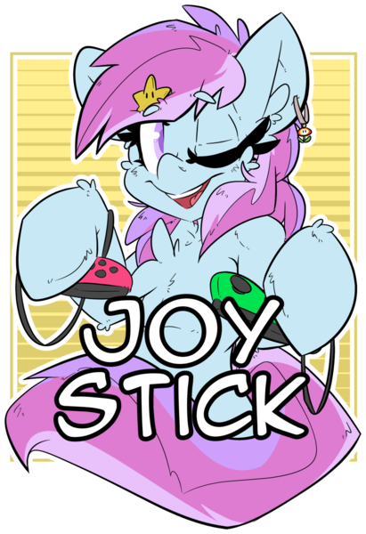 Size: 1280x1868 | Tagged: artist:bbsartboutique, badge, con badge, derpibooru import, joycon, oc, oc:joy stick, one eye closed, safe, simple background, solo, transparent background, unofficial characters only, wink