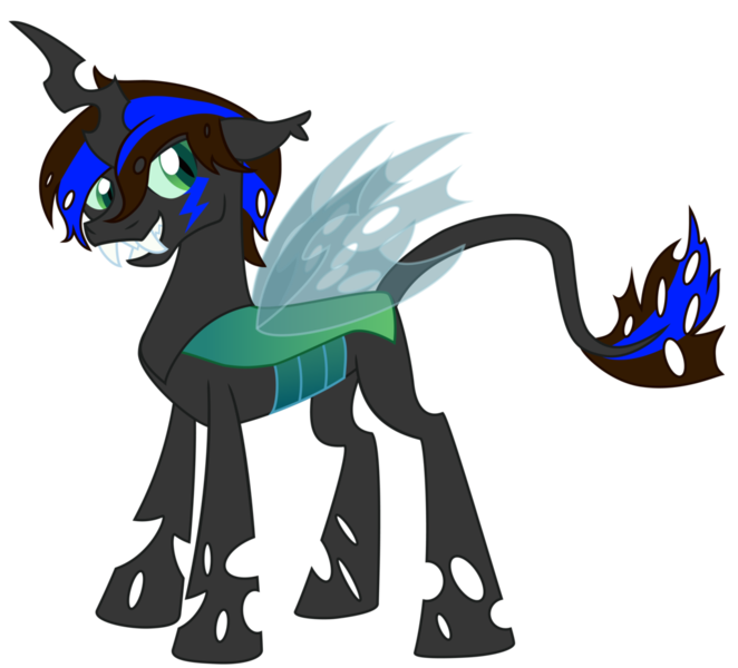 Size: 1024x928 | Tagged: artist:showtimeandcoal, changeling, colt, commission, derpibooru import, digital art, fangs, long legs, male, oc, oc:zeo hooves, safe, simple background, solo, stallion, tail, tall, transparent background, unofficial characters only, vector