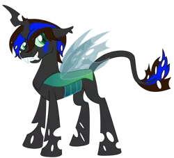 Size: 1024x928 | Tagged: artist:showtimeandcoal, changeling, colt, commission, derpibooru import, digital art, fangs, long legs, male, oc, oc:zeo hooves, safe, simple background, solo, stallion, tail, tall, transparent background, unofficial characters only, vector