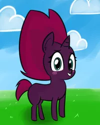 Size: 1294x1608 | Tagged: safe, artist:artiks, derpibooru import, fizzlepop berrytwist, tempest shadow, pony, unicorn, female, filly, filly tempest shadow, mare, sky, smiling, solo