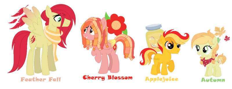 Size: 1408x546 | Tagged: safe, artist:andy-hazards, derpibooru import, oc, oc:applejuice, oc:autumn leaves, oc:cherry blossom, oc:featherwing fall, unofficial characters only, earth pony, pegasus, pony, base used, braid, clothes, colored wings, colored wingtips, colt, dreadlocks, female, filly, freckles, gradient wings, male, mare, neckerchief, offspring, parent:big macintosh, parent:fluttershy, parents:fluttermac, pigtails, scarf, siblings, simple background, stallion, transparent background, twintails