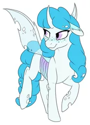 Size: 497x686 | Tagged: albino changeling, artist:mythpony, blue changeling, changedling, changedling oc, changeling, changeling oc, derpibooru import, female, freckles, oc, safe, simple background, solo, white background, white changeling