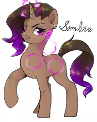 Size: 800x1000 | Tagged: safe, artist:arengchan, derpibooru import, ponified, pony, unicorn, augmented, ear piercing, earring, female, jewelry, mare, one eye closed, overwatch, piercing, raised hoof, simple background, solo, sombra (overwatch), white background