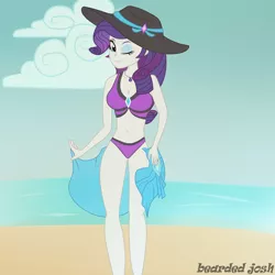 Size: 1500x1500 | Tagged: suggestive, artist:josue1992, derpibooru import, rarity, equestria girls, equestria girls series, forgotten friendship, adorasexy, beach, beach babe, beautiful, beautisexy, big breasts, bikini, bikini babe, breasts, busty rarity, cleavage, clothes, cute, female, geode of shielding, hat, legs, looking at you, one eye closed, sarong, sexy, solo, solo female, sun hat, swimsuit, thighs, wink