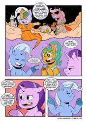 Size: 2893x4092 | Tagged: safe, artist:raph13th, derpibooru import, snails, starlight glimmer, trixie, pony, unicorn, ask glitter shell, comic:glim glam and pals, boasting, comic, dialogue, female, glitter shell, lies, mare, starry eyes, wingding eyes