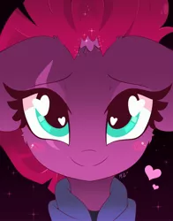 Size: 3218x4096 | Tagged: safe, artist:hungrysohma, derpibooru import, tempest shadow, pony, unicorn, my little pony: the movie, blushing, broken horn, cute, female, heart, heart eyes, looking at you, mare, smiling, solo, tempestbetes, wingding eyes