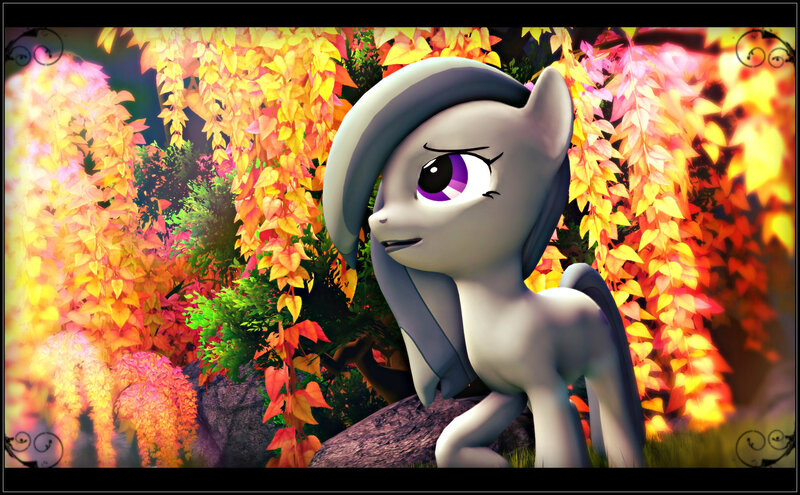 Size: 1920x1188 | Tagged: safe, artist:skilm, derpibooru import, marble pie, pony, 3d, beautiful, cute, forest, grass, leaves, marblebetes, rock, scenebuild, solo, source filmmaker