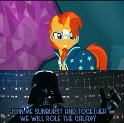 Size: 609x607 | Tagged: safe, artist:spike fancy, derpibooru import, edit, edited screencap, screencap, sunburst, pony, season 7, uncommon bond, darth vader, evil grin, evil sunburst, grin, male, meme, misspelling, smiling, star wars, the empire strikes back