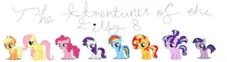 Size: 7504x2064 | Tagged: applejack, blank flank, derpibooru import, female, filly, filly applejack, filly fluttershy, filly pinkie pie, filly rainbow dash, filly rarity, filly starlight glimmer, filly sunset shimmer, fluttershy, mane eight, mane six, pinkie pie, rainbow dash, rarity, safe, simple background, starlight glimmer, sunset shimmer, the adventures of the filly 8, twilight sparkle, white background, younger