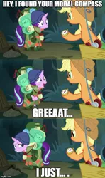 Size: 500x843 | Tagged: applejack, comic, compass, derpibooru import, drama, edit, edited screencap, image macro, meme, safe, screencap, screencap comic, starlight drama, starlight glimmer, the mean 6