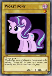 Size: 419x610 | Tagged: safe, derpibooru import, edit, starlight glimmer, pony, unicorn, abuse, background pony strikes again, downvote bait, drama, fake, female, glimmerbuse, mare, op isn't even trying anymore, starlight drama, yu-gi-oh!