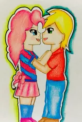 Size: 735x1086 | Tagged: safe, artist:giffany96, derpibooru import, big macintosh, pinkie pie, equestria girls, female, human coloration, male, pinkiemac, shipping, straight, traditional art