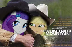 Size: 695x459 | Tagged: safe, derpibooru import, edit, screencap, applejack, rarity, equestria girls, brokeback mountain, female, jewelry, lesbian, parody, rarijack, shipping, the implications are horrible, unpleasant implications