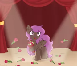 Size: 4000x3432 | Tagged: safe, artist:dreamyeevee, derpibooru import, oc, oc:cecilia, unofficial characters only, pegasus, pony, bouquet, female, flower, mare, rose, solo, stage