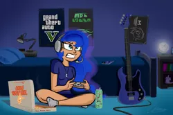 Size: 3560x2368 | Tagged: arizona ice tea, artist:oinktweetstudios, derpibooru import, female, food, gamer luna, grand theft auto, gta v, guitar, headset, human, humanized, iced tea, meat, pepperoni, pepperoni pizza, pizza, princess luna, safe, solo, video game, vinyl scratch