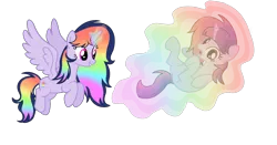 Size: 3176x1664 | Tagged: safe, artist:thesmall-artist, derpibooru import, oc, oc:colour sparkle, oc:moon magic, unofficial characters only, alicorn, pony, unicorn, female, magic, magical lesbian spawn, mare, offspring, parent:rainbow dash, parent:twilight sparkle, parents:twidash, simple background, transparent background