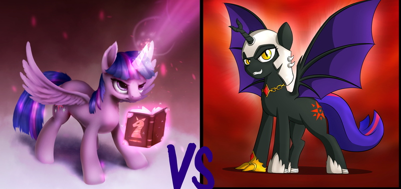 Size: 3000x1414 | Tagged: safe, artist:rodrigues404, artist:theravencriss, derpibooru import, edit, twilight sparkle, twilight sparkle (alicorn), oc, oc:fallenlight, alicorn, pony, armor, book, female, mare