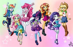 Size: 1200x778 | Tagged: safe, alternate version, artist:chibi-jen-hen, derpibooru import, applejack, fluttershy, pinkie pie, rainbow dash, rarity, sci-twi, spike, spike the regular dog, sunset shimmer, twilight sparkle, dog, equestria girls, equestria girls series, abstract background, boots, clothes, converse, cowboy boots, cowboy hat, cute, dashabetes, denim skirt, diapinkes, dress, feet, female, freckles, geode of empathy, geode of shielding, geode of sugar bombs, geode of super speed, geode of super strength, geode of telekinesis, glasses, hairpin, hat, high heel boots, high heels, humane five, humane seven, humane six, jackabetes, jacket, magical geodes, male, one eye closed, pants, pantyhose, paws, ponytail, puppy, raribetes, sandals, shimmerbetes, shoes, shyabetes, signature, skirt, smiling, sneakers, socks, spike's dog collar, stetson, twiabetes, wall of tags, wink