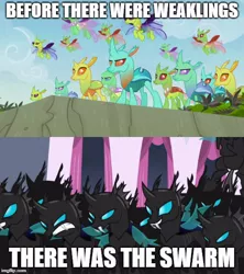 Size: 500x562 | Tagged: a canterlot wedding, before and after, changedling, changeling, derpibooru import, edit, edited screencap, meme, op has a point, safe, screencap, to change a changeling, unfortunate implications