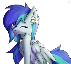 Size: 1198x1080 | Tagged: safe, artist:drarkusss0, derpibooru import, oc, unofficial characters only, pegasus, pony, :p, female, flower, flower in hair, one eye closed, simple background, smiling, solo, tongue out, transparent background, wink