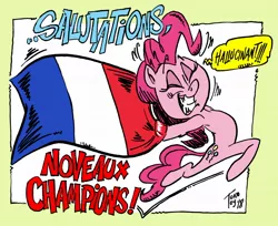 Size: 1280x1043 | Tagged: anthro, artist:grotezco, congratulations, derpibooru import, eyes closed, french flag, pinkie pie, safe, skipping, smiling, unguligrade anthro, world cup 2018