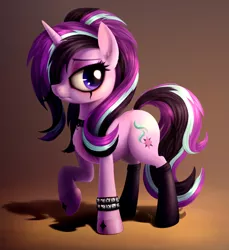 Size: 2200x2400 | Tagged: safe, artist:zetamad, derpibooru import, starlight glimmer, pony, unicorn, alternate mane color, alternate mane style, black socks, clothes, edgelight glimmer, eyeshadow, female, glimmer goth, goth, makeup, mare, socks, solo, teenage glimmer