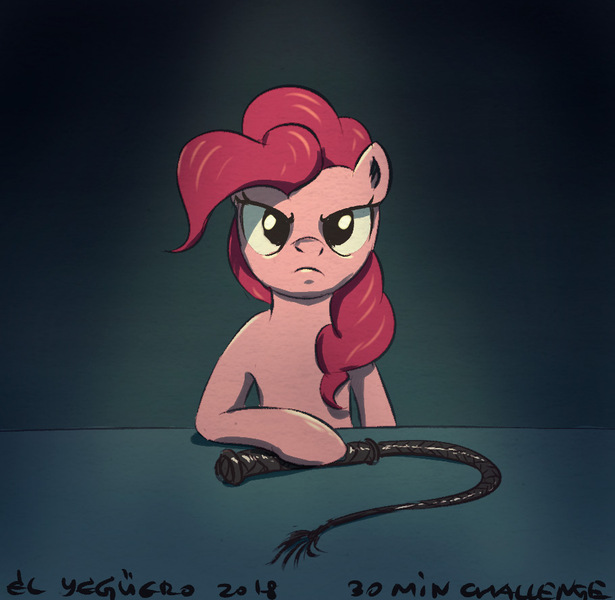 Size: 910x888 | Tagged: safe, artist:el-yeguero, derpibooru import, pinkie pie, earth pony, pony, female, looking at you, mare, serious, serious face, solo, whip