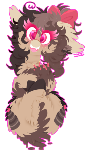 Size: 625x1080 | Tagged: safe, artist:vanillaswirl6, derpibooru import, oc, oc:choco cake delight, unofficial characters only, cake pony, earth pony, pony, bow, chest fluff, colored hooves, colored muzzle, colored pupils, commission, cute, dripping, ear fluff, floppy ears, freckles, hair bow, looking at you, on back, open mouth, signature, simple background, solo, sparkles, tail hold, transparent background