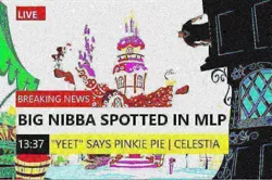 Size: 838x556 | Tagged: 1337, breaking news, deep fried meme, deep fried news, derpibooru import, edit, edited screencap, meme, nibba, pinkie pie, princess celestia, safe, screencap