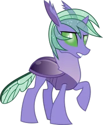 Size: 5644x6815 | Tagged: absurd resolution, artist:frownfactory, changedling, changedling oc, changeling, changeling oc, derpibooru import, green eyes, green mane, green tail, horn, oc, oc:trophus, raised hoof, safe, simple background, solo, svg, .svg available, transparent background, transparent mane, vector