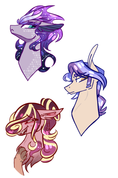 Size: 2010x3027 | Tagged: artist:xsketchiidyarts, bust, crack ship offspring, derpibooru import, female, hybrid, interspecies offspring, magical lesbian spawn, male, oc, oc:aphrodite, oc:cashmere, oc:eclipse moon, offspring, parent:discord, parent:princess cadance, parent:princess luna, parent:queen novo, parents:discodance, parents:lunovo, parents:upperpolo, parent:suri polomare, parent:upper crust, safe, simple background, stallion, transparent background, unofficial characters only